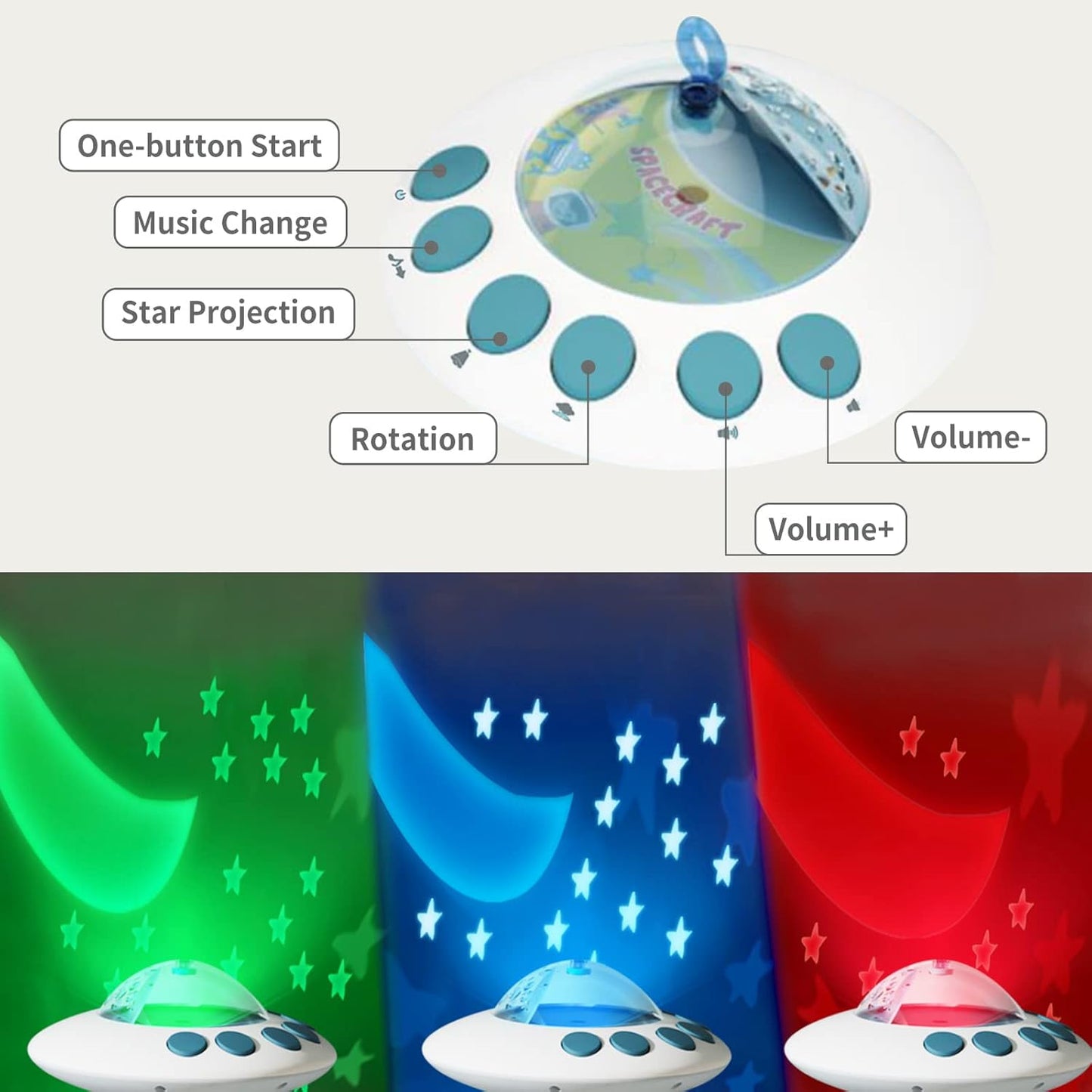 Eners Crib Mobile Music Box, Baby Mobile Spinner with Lights, Rotation, Moon and Star Projection, Crib Toys Attachments for Boys Girls (Music Box Blue)