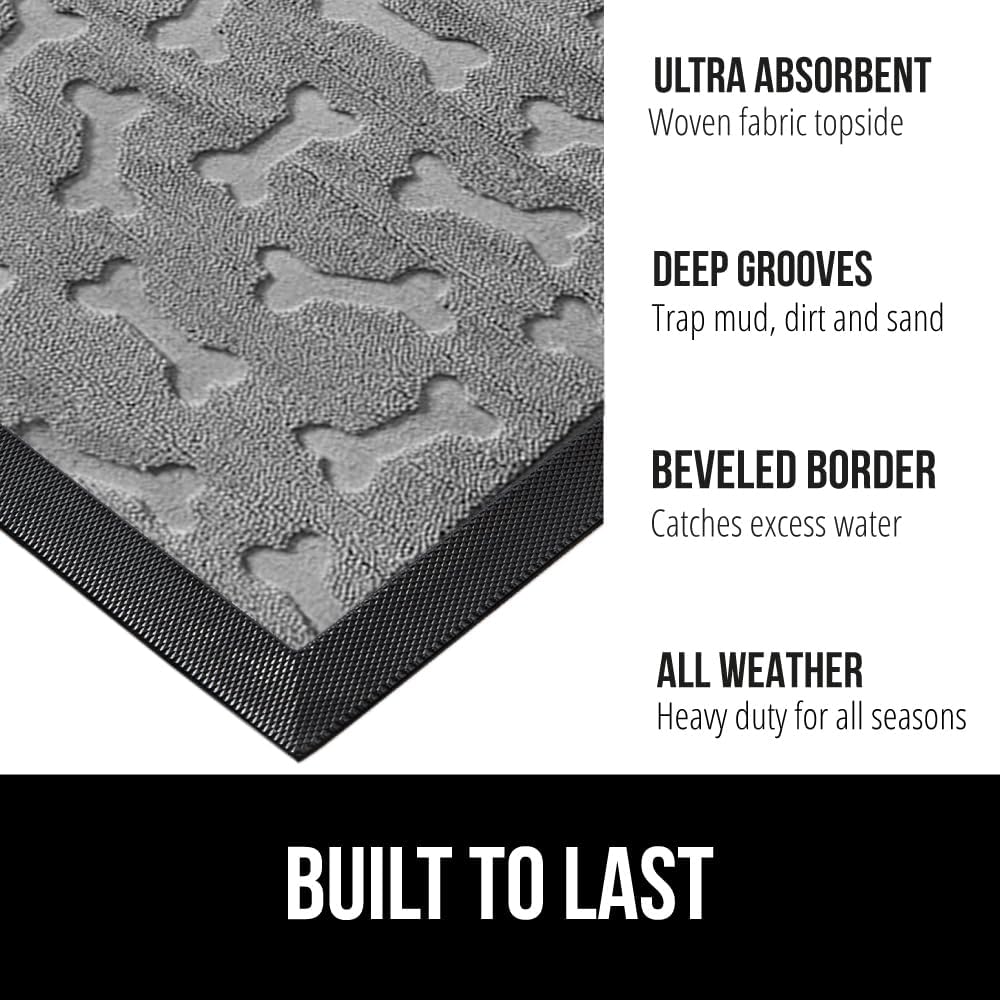 GORILLA GRIP 100% Waterproof All-Season WeatherMax Doormat, 47x35, US Designed Natural Rubber, Stain and Fade Resistant, Low Profile Indoor Outdoor Door Mats, Easy Clean Patio Mat, Light Gray Bones