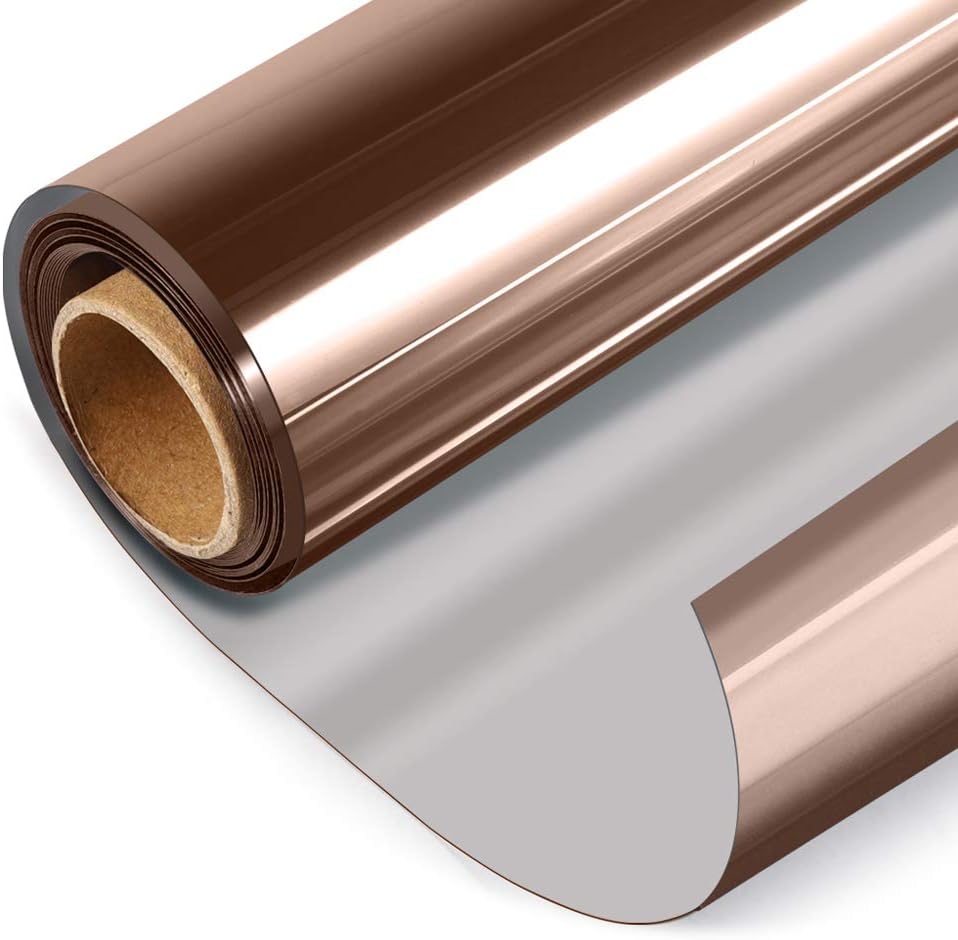 HIDBEA One Way Mirror Window Film, Daytime Privacy Sun Blocking Reflective Window Film Static Cling Heat Control Window Tinting Film for Home and Office, Brown Silver, 17.5 x 78.7 Inch