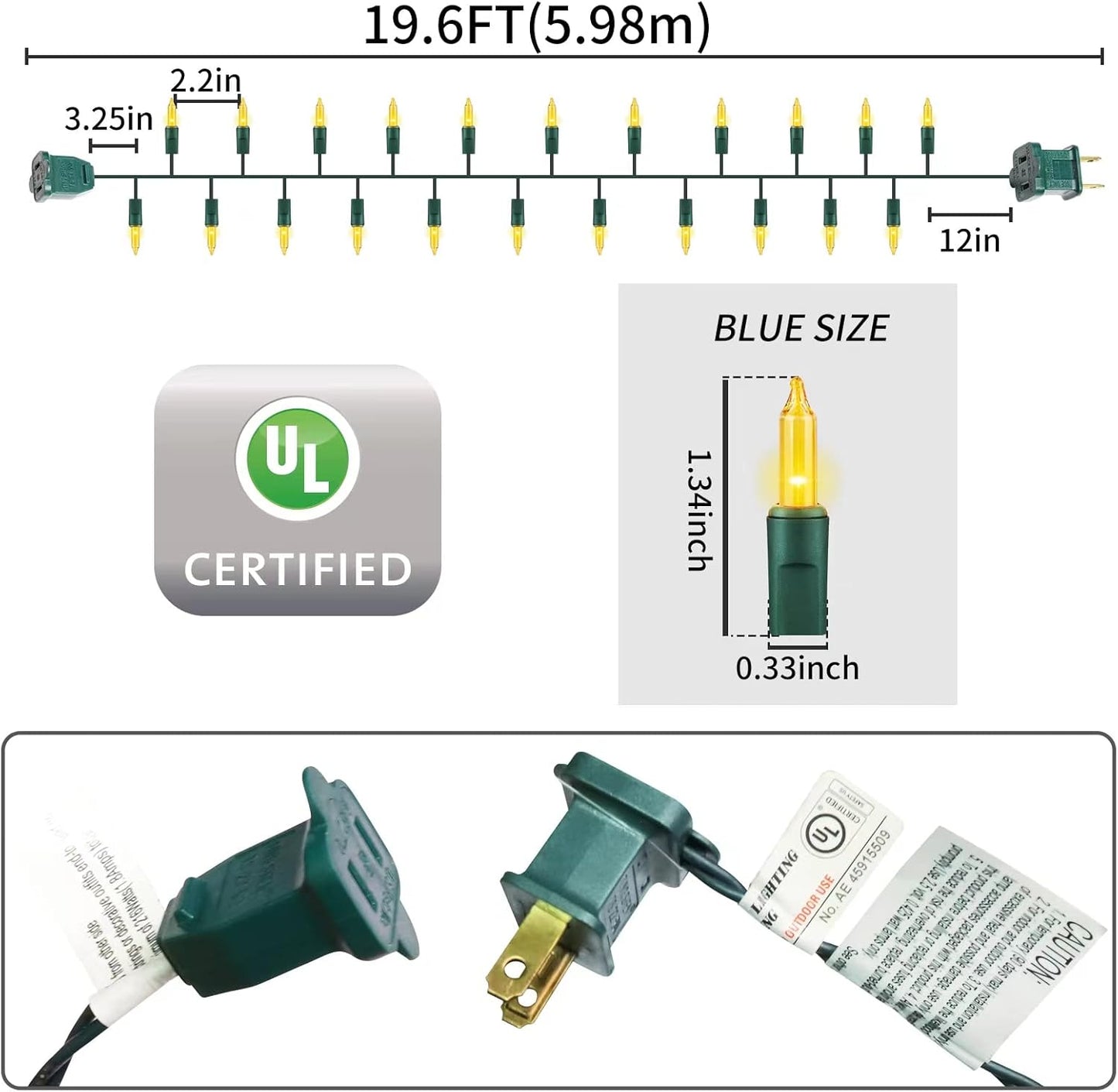 Green Wire, Yellow Incandescent Bulb 100 Mini String Lights for Indoor Christmas Tree Garland Birthday Wedding Party Festival Decoration
