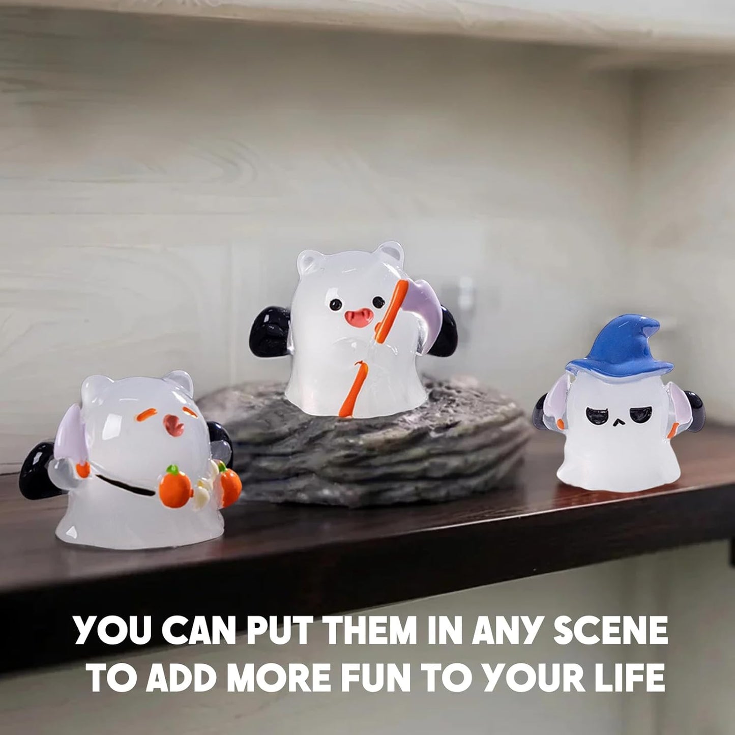 Halloween Ghost Figurine, Spooky Resin Glow in The Dark Statue, Cute Decor for Halloween Decorations Indoor, Funny Porch and Indoor Spooky Home Decor Gifts 6Pcs