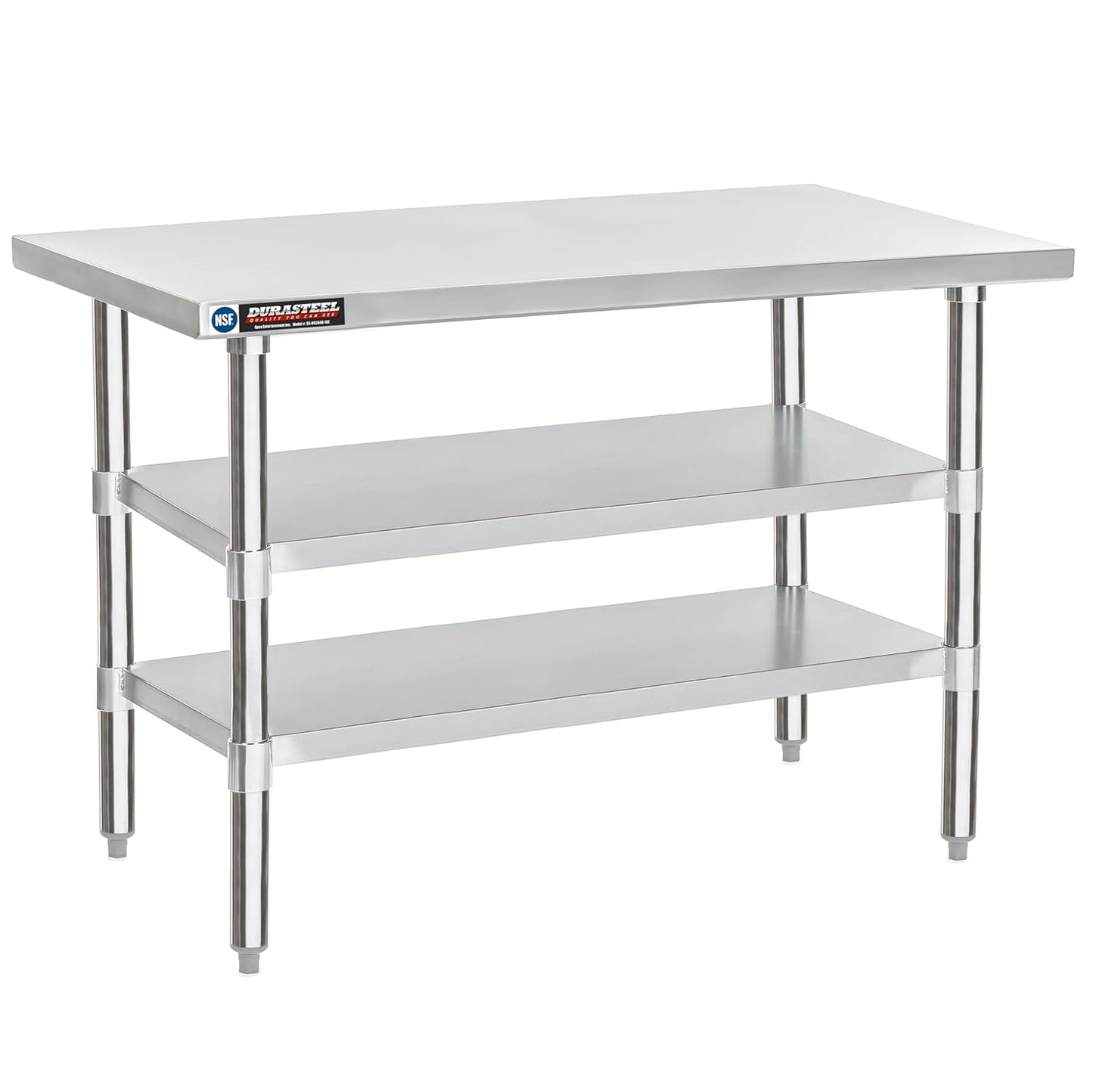 DuraSteel Food Prep Stainless Steel Table - 30 x 60 Inch Commercial Metal Workbench with Adjustable Under Shelf - NSF Certified - for Restaurant, Warehouse, Home, Kitchen, Garage