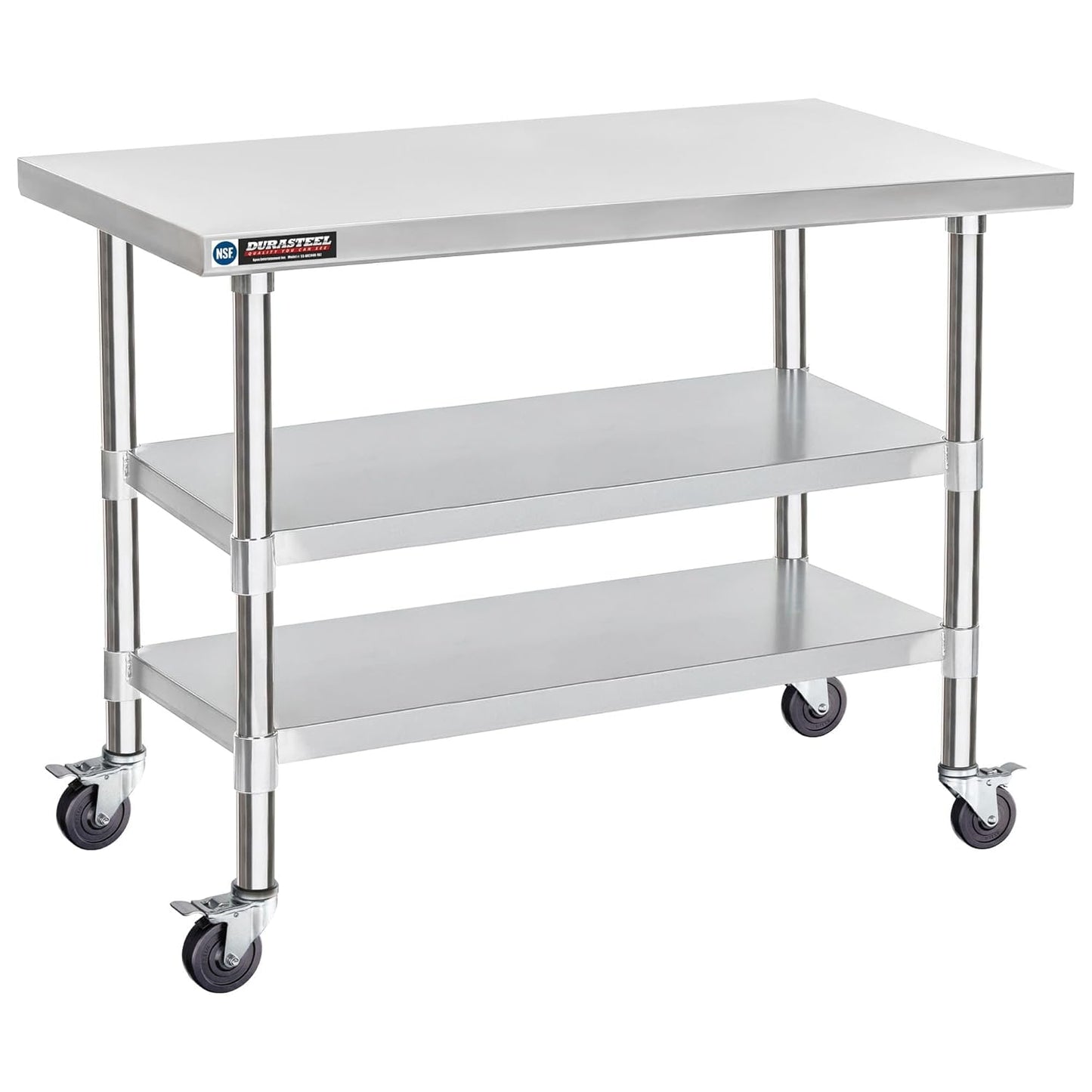 DuraSteel Stainless Steel Work Table 24" x 48" x 34" Height w/ 4 Caster Wheels - Food Prep Commercial Grade Worktable - NSF Certified - Good for Restaurant, Business, Warehouse, Home, Kitchen, Garage