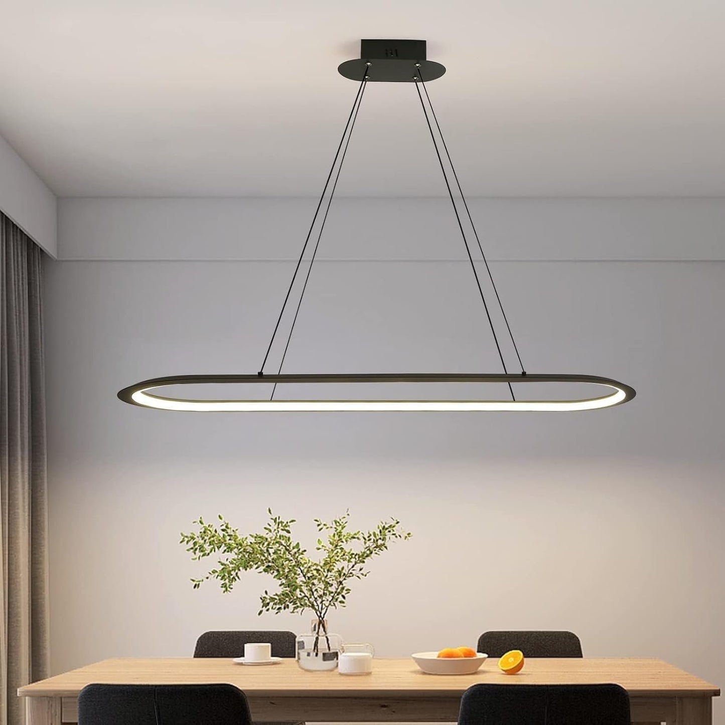 Island Lights, Linear Pendant Light LED Dimmable Hanging Light Fixture, 3000K-6500K with Remote Control,Chandeliers for Dining Room(Black,39.3IN)