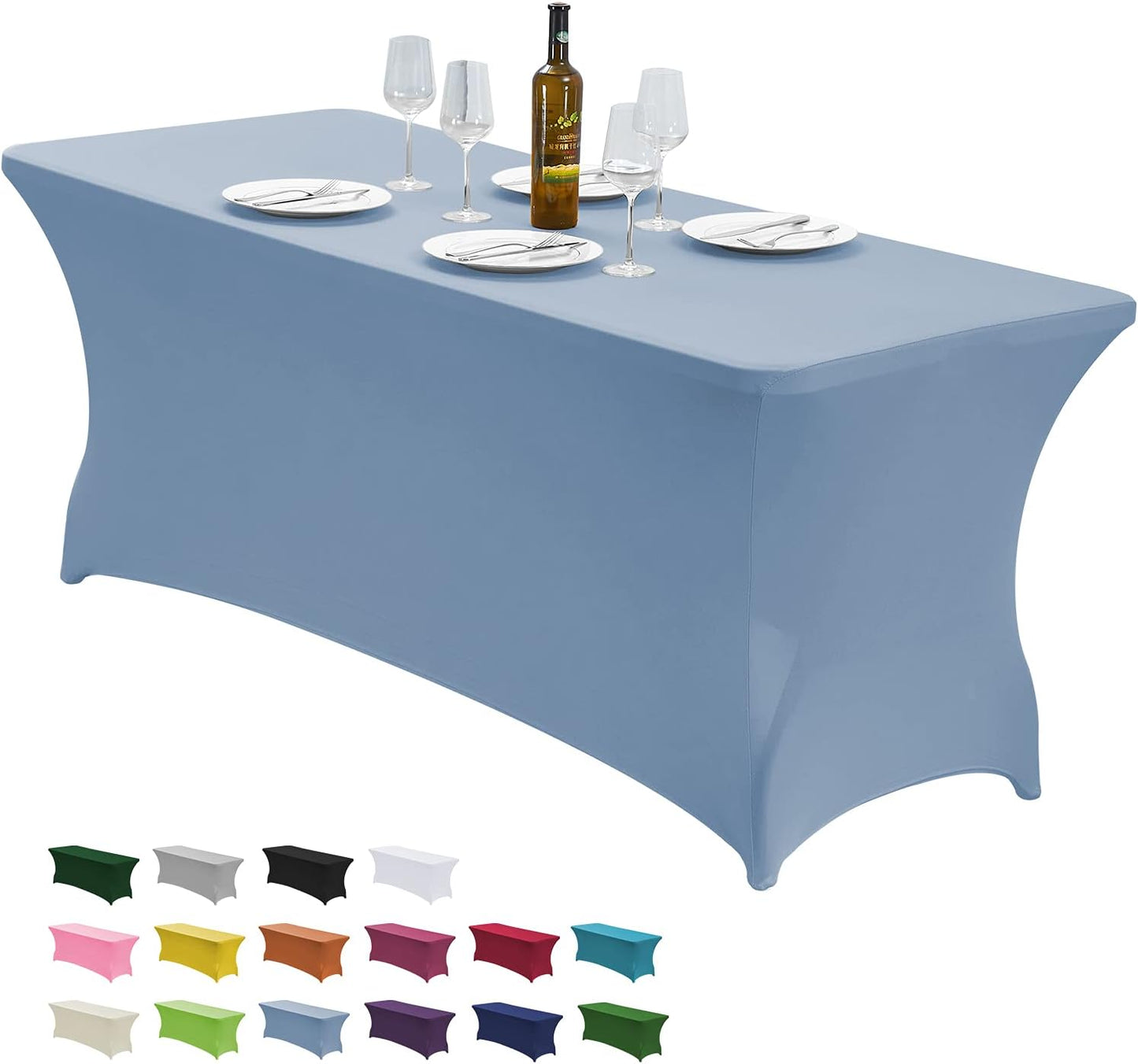 CWK 6FT Waterproof Stretch Spandex Table Cover for Rectangular Tables - Elastic Fitted Tablecloth for Folding Tables,Wrinkle Resistant Table Cloth for Parties, Weddings, Banquets & Events (Sky Blue)