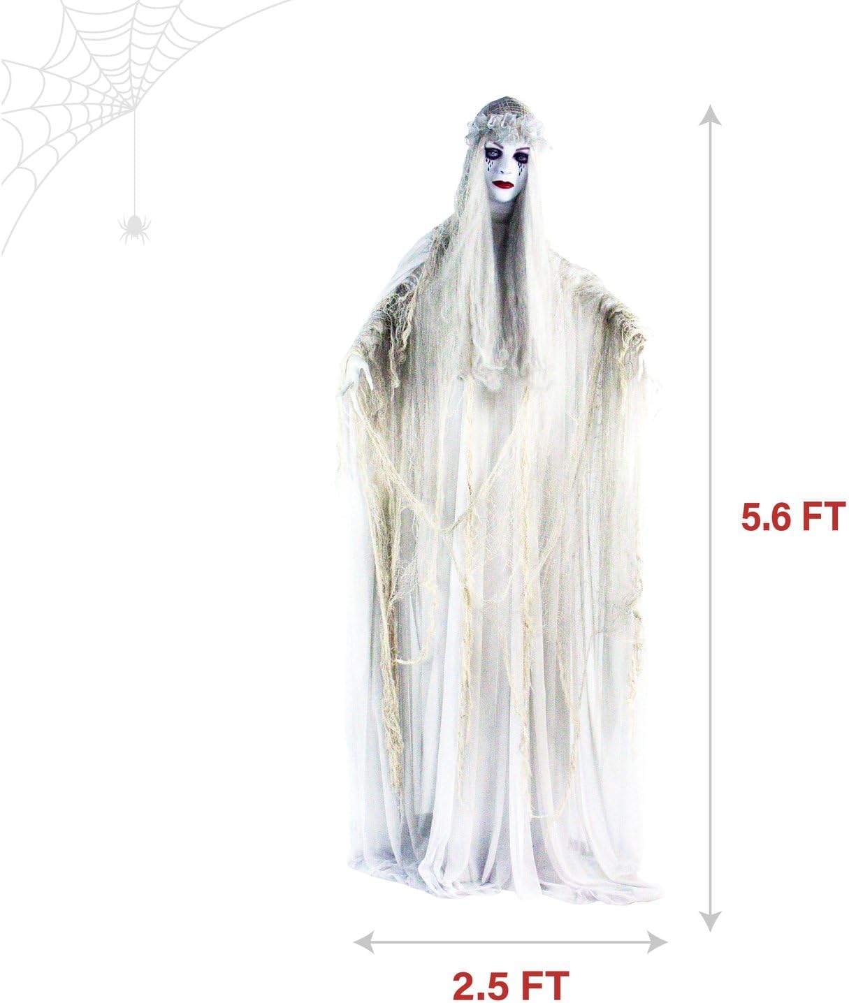 Haunted Hill Farm Life-Size Scary Ghost Bride, Halloween Animatronic with Touch Activated Lights and Sound, Battery Operated Indoor or Covered Outdoor Halloween Decorations, Creepy Halloween Prop
