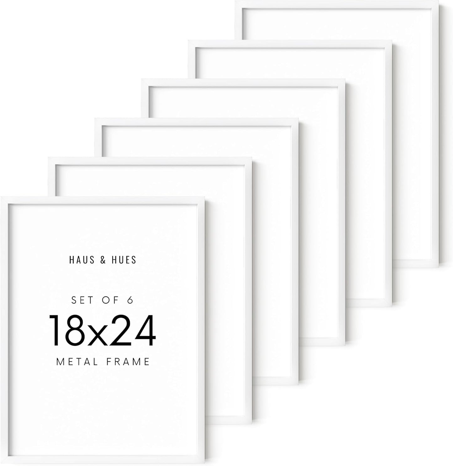 HAUS AND HUES 18x24 White Metal Picture Frames - Features Premium Aluminum, Vertical & Horizontal Hang, Shatterproof Plexiglass - Perfect for Home, Room, Office (18x24 in, White, Set of 6)