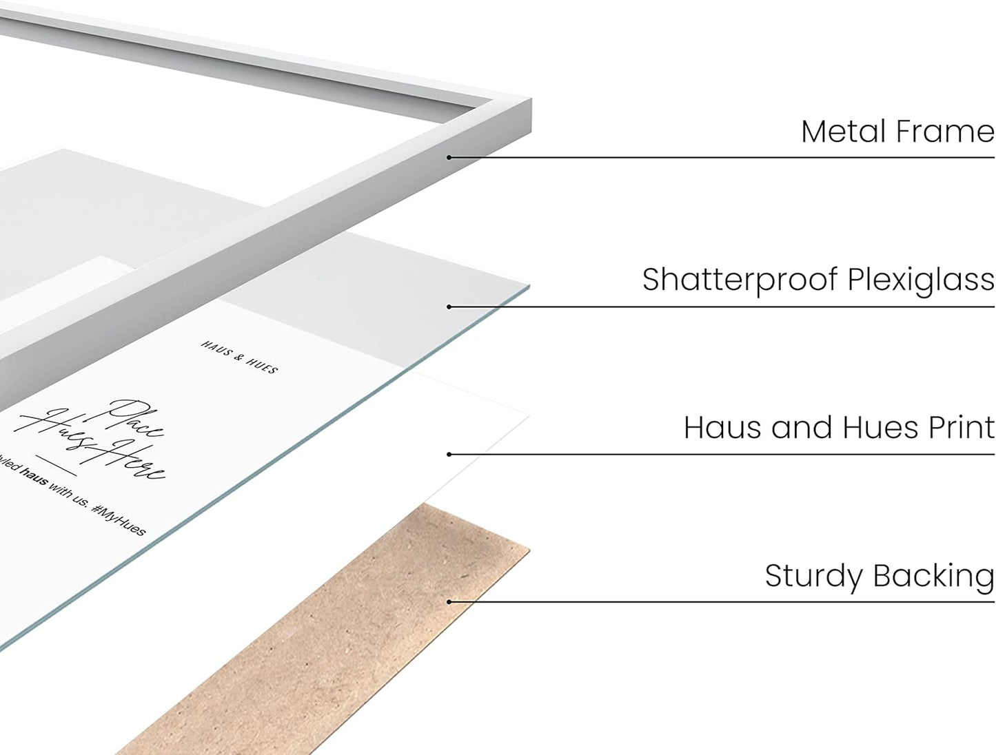HAUS AND HUES 16x24 White Metal Picture Frames - Features Premium Aluminum, Vertical & Horizontal Hang, Shatterproof Plexiglass - Perfect for Home, Room, Office (16x24 in, White, Set of 3)