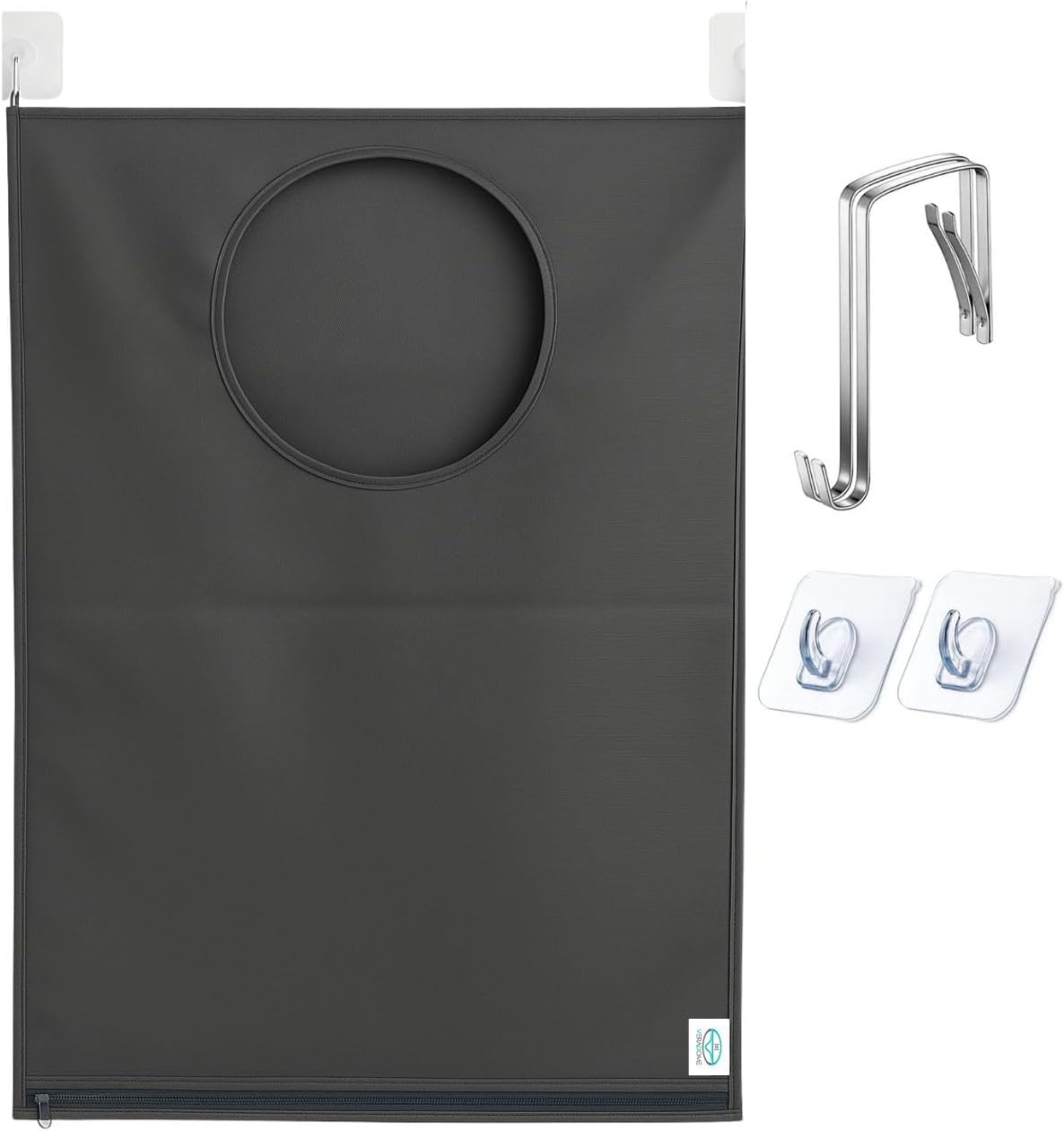 Hanging Laundry Hamper Bag – Space-Saving Dirty Clothes Storage with Free Adjustable Stainless Steel Over-the-Door Hooks & 2 Suction Cup Hooks – Ideal for bathrooms, bedrooms & dorms