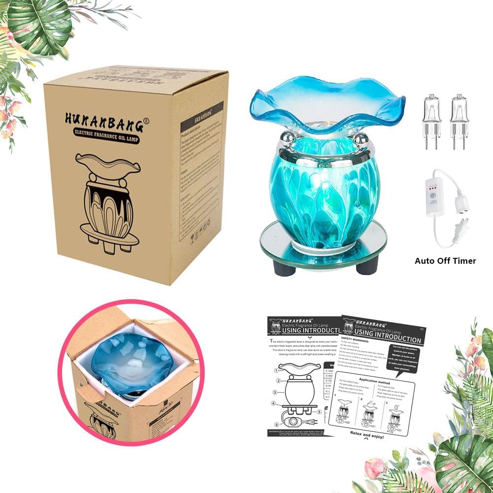 HUNANBANG 3 in 1 Electric Oil Warmer Scented Wax Warmer with with Auto Off Timer Candle Wax Melt Warmer Wax Melter Fragrance Wax Burner(Blue-Timer)