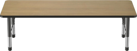 Factory Direct Partners FDP Rectangle (30 x 72 inch) Classroom Table with Adjustable Chunky Toddler Legs (15-24 in); Preschool, Kinder and Daycare Furniture - Pasadena Oak Top/Black Edge and Legs