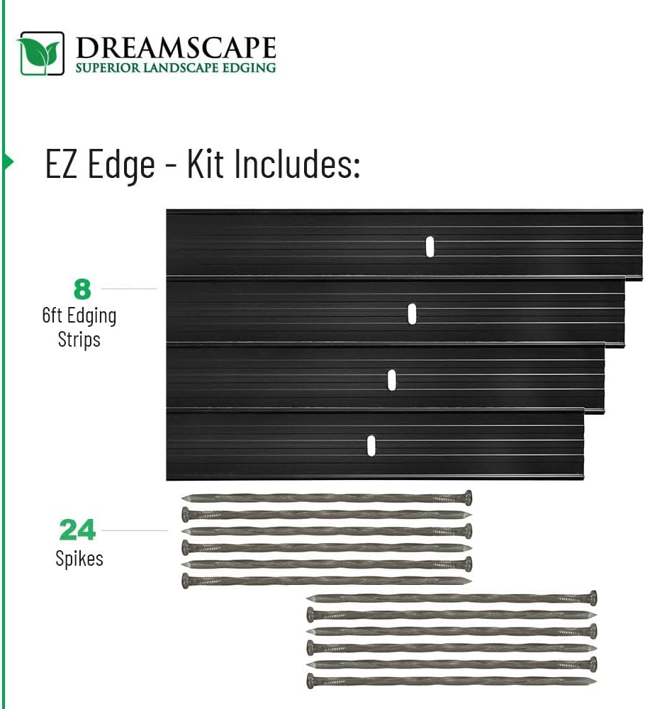 Dreamscape E-Z Edge Aluminum Landscape Edging - 8 Strips, 6ft Each (48ft Total), Bronze - Professional Quality Landscaping Border, Metal Divider for Lawn, Garden, Flowerbed…