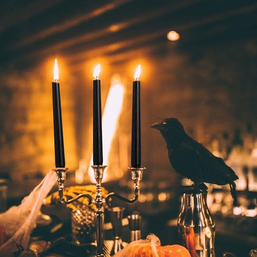 14 Pack Black Taper Candles 12 Inch Tall 3/4 Inch Thick Burn 10 Hours