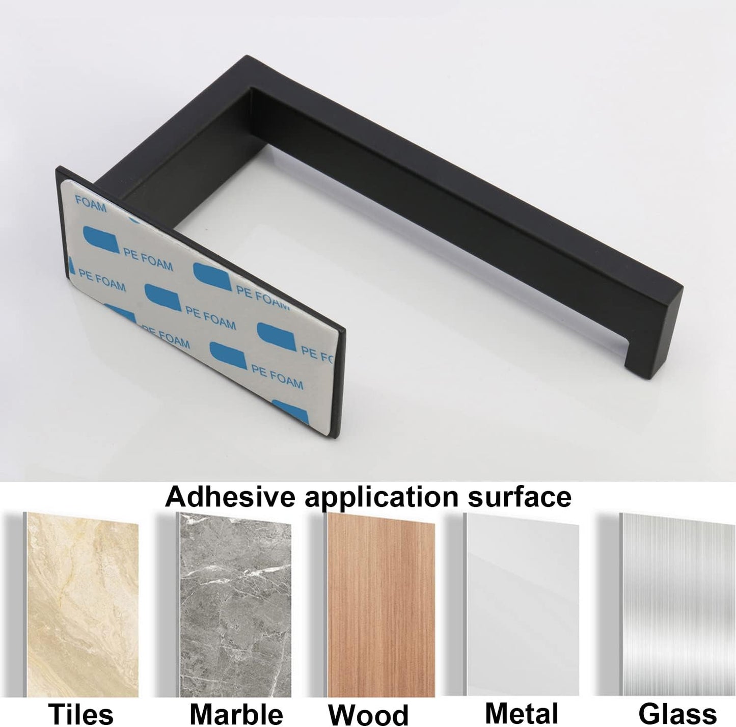 Toilet Paper Holder, Self Adhesive Tissue Holder Stainless Steel Rustproof Paper Roll Holder, No Drilling Easy to Install, Toilet Paper Rack Suitable for Office, Bathroom (Matte Black)