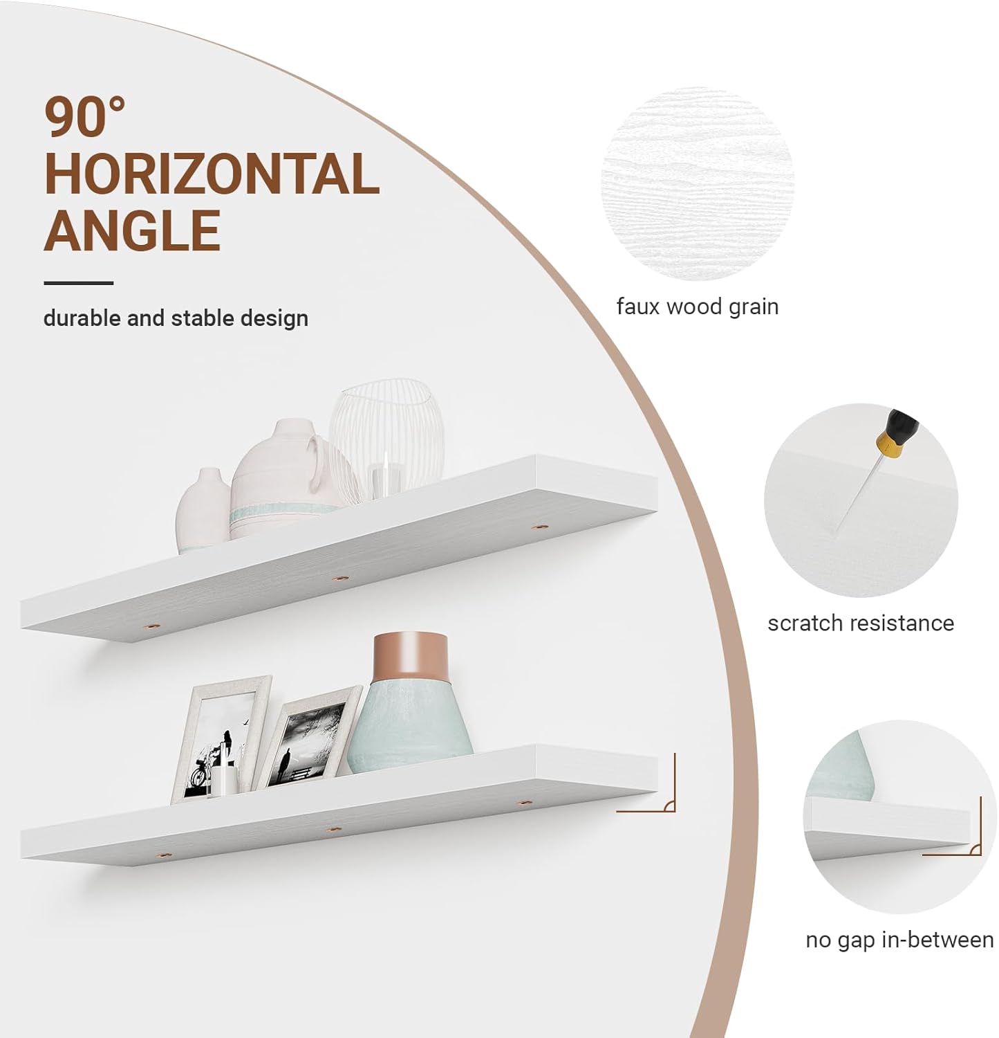 Heimlove Floating Shelves for Wall 48 Inches Long,9.3" Deep White Floating Shelf Set of 2,Wall Mounted Shelves for Bathroom Bedroom Living Room Kitchen Office,Shelf for Books Storage Room Decor