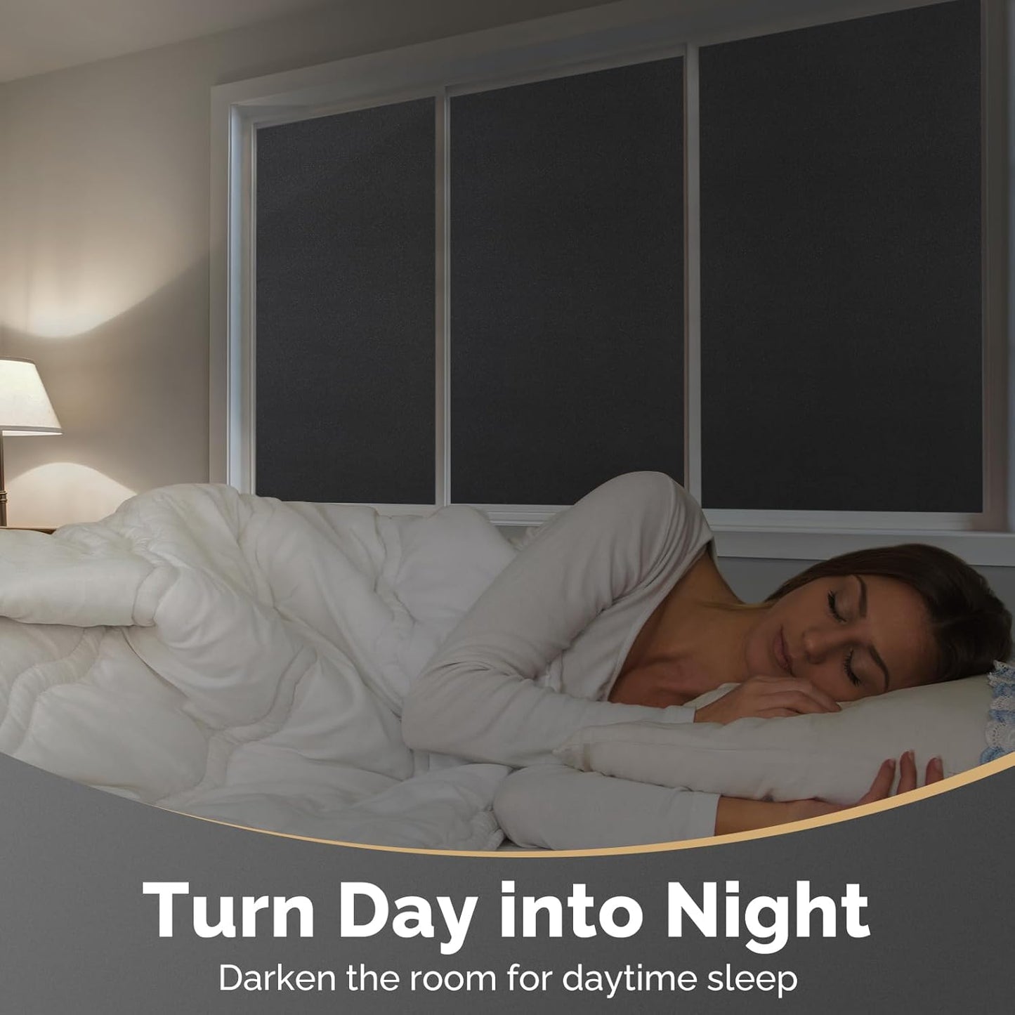 DOWELL Blackout Window Film, 100% Light Sun Blocking Static Cling Frosted Privacy Film for Glass, Heat Control Removable Window Tint, Room Darkening Cover for Day Sleep, Black, 35.4" x 118"