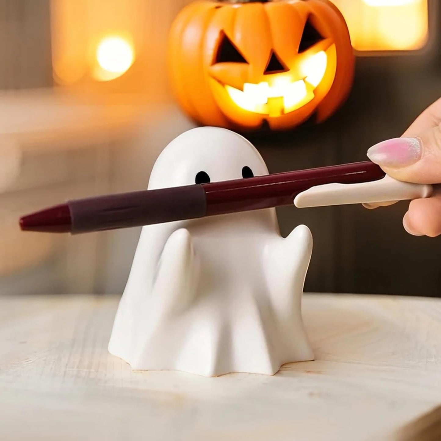Halloween Ghost Figurine - Spooky Resin Pen Holder Statue, Cute Decor for Halloween Decorations Indoor, Funny Porch and Indoor Spooky Home Decor Gifts
