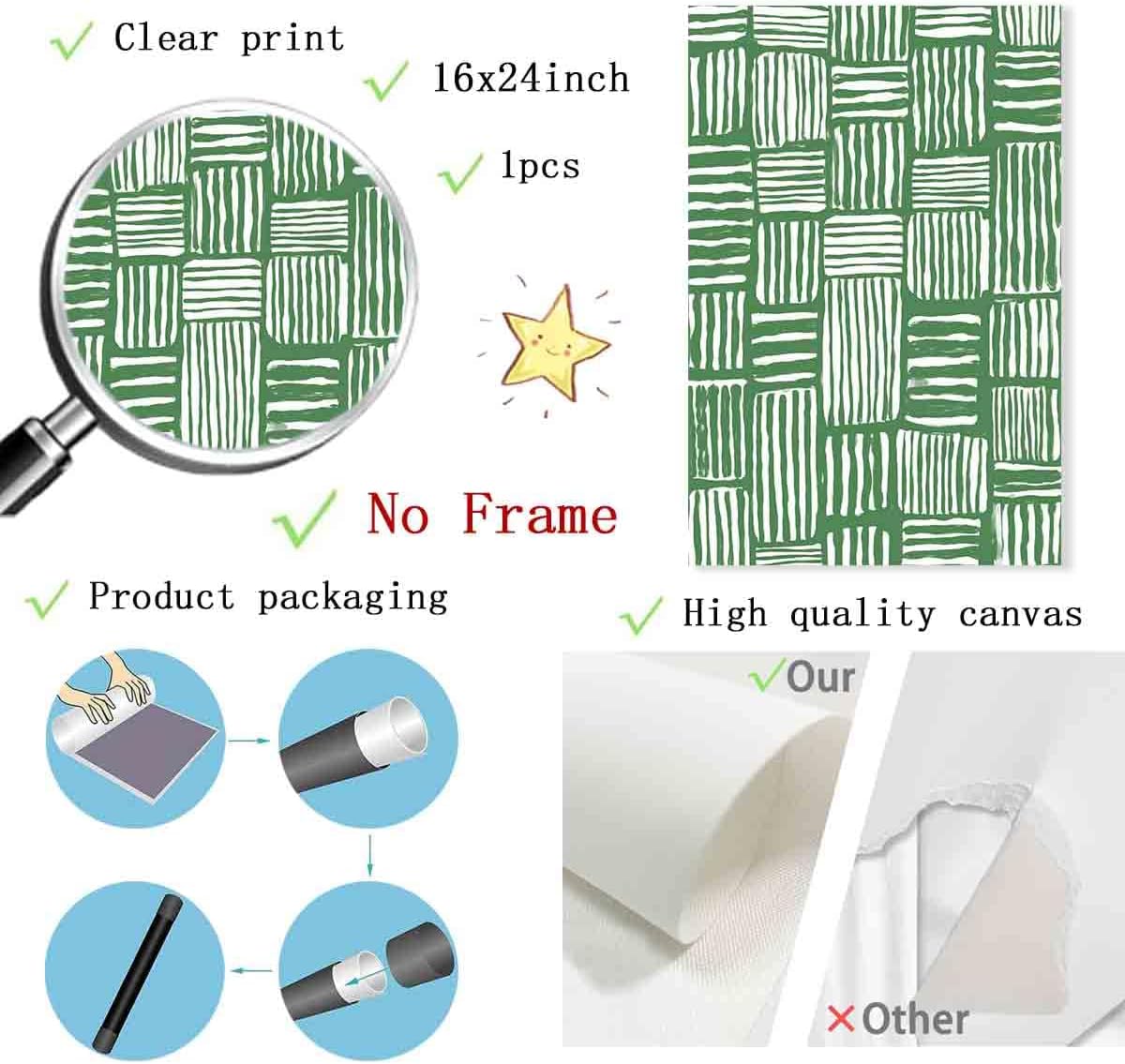 Green White Line Wall Art Abstract Lines Boho Minimalist Line Wall Art Mid Century Boho Print Sage Green Pictures Neutral Painting Abstract Modern Minimalist Living Room Decor 16x24inch No Frame