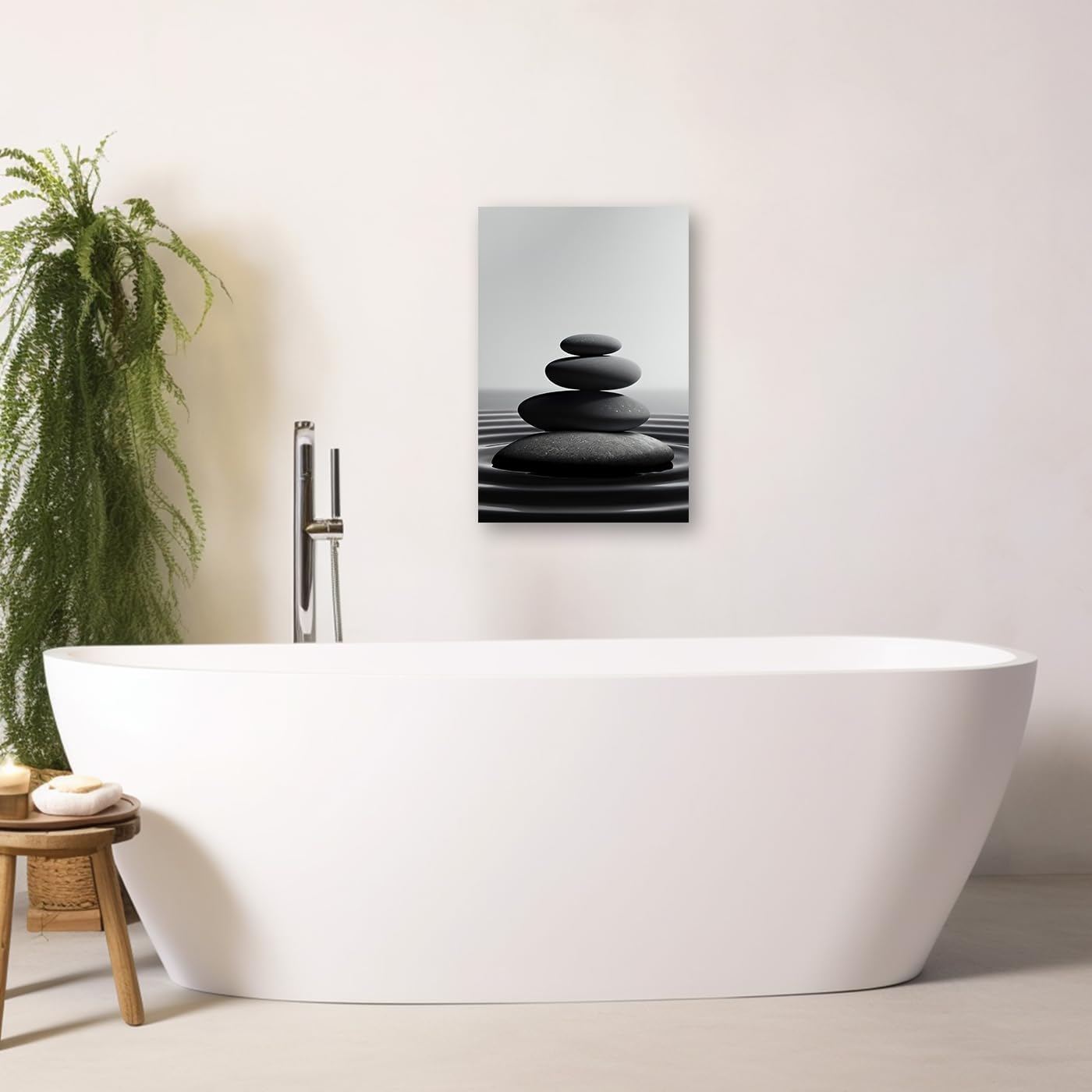 DOARTDO Zen Stone Canvas Wall Art Black and White Spa Stones Picture Print Modern Meditation Spirit Bathroom Decor Frame (24.00" x 36.00", Zen Stone - 1)