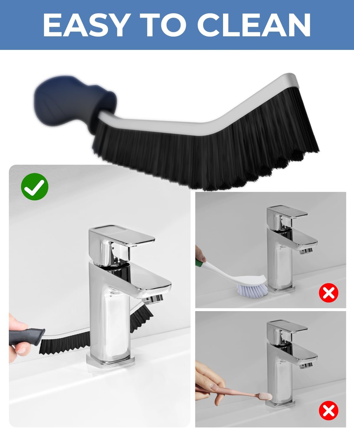 Crevice Cleaning Brushes, Cleaner Scrub Brush Tool for Hard to Reach Tight Space, Home Essentials, Serrated Scrub Brushes, Cleaning Supplies for Shower, Bathroom, Kitchen, Toilet (2, Black)