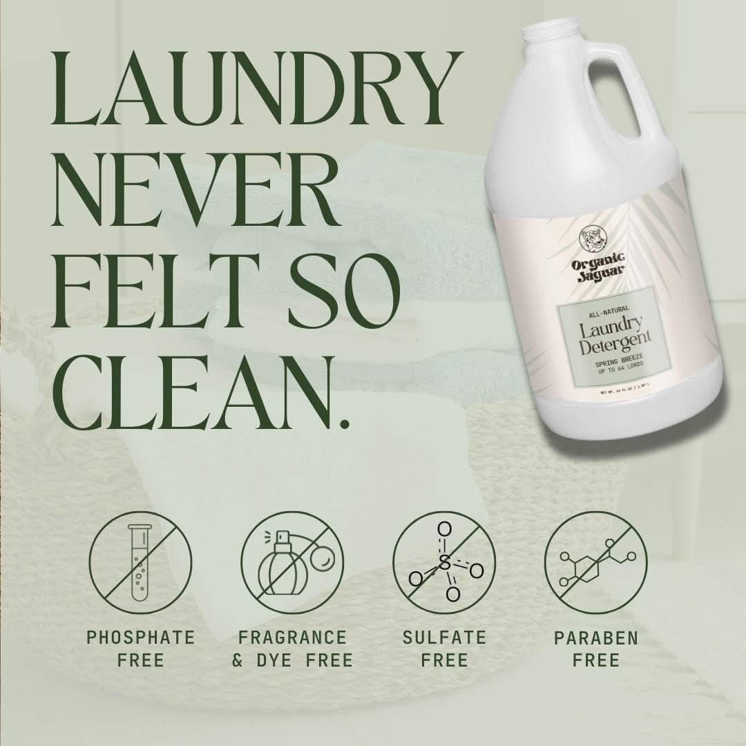 Laundry Detergent, Spring Breeze, Up to 64 Loads, 100% Natural Formula with Essential Oils, Gentle & Effective Formula Without Harsh Ingredients, Paraben & Sulfate Free, Natural Scent