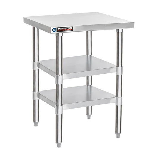 DuraSteel Food Prep Stainless Steel Table - 30 x 18 Inch Commercial Metal Workbench with Adjustable Under Shelf - NSF Certified - for Restaurant, Warehouse, Home, Kitchen, Garage