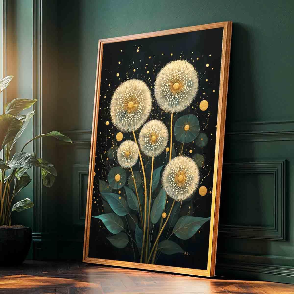 Dandelion Wall Art Abstract Botanical Pictures White Dandelion Wall Art Moody Green Plants Painting Rustic Floral Canvas Abstract Flower Painting Wildflower Vintage Moody Artwork 16x24inch No Frame