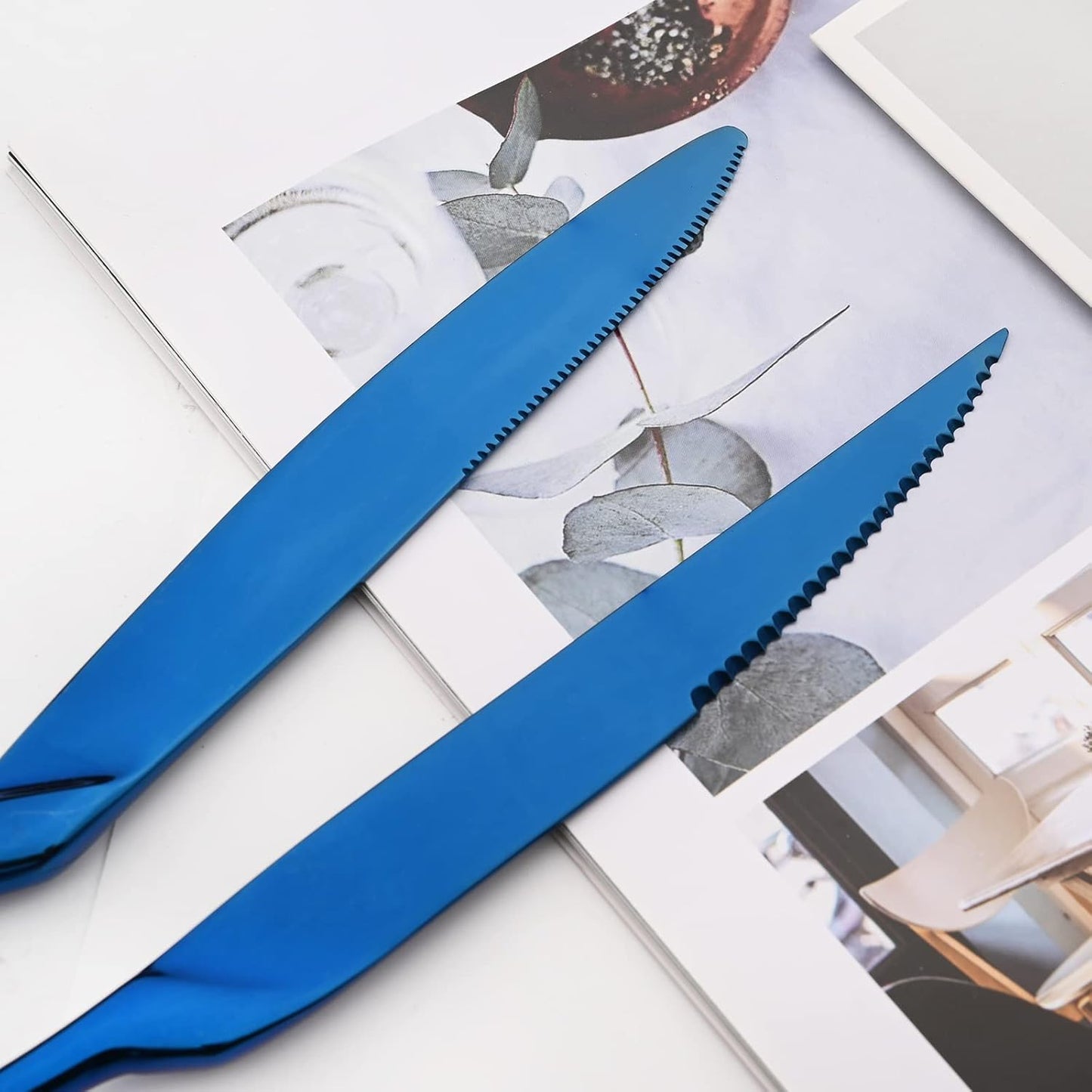 24-Piece Blue Flatware, Mirror 18/10 Stainless Steel Modern & Luxury Dinnerware Set With Serrated Steak Knife Teaspoon For Daily Use or Dinner Party Restaurant - Service For 4