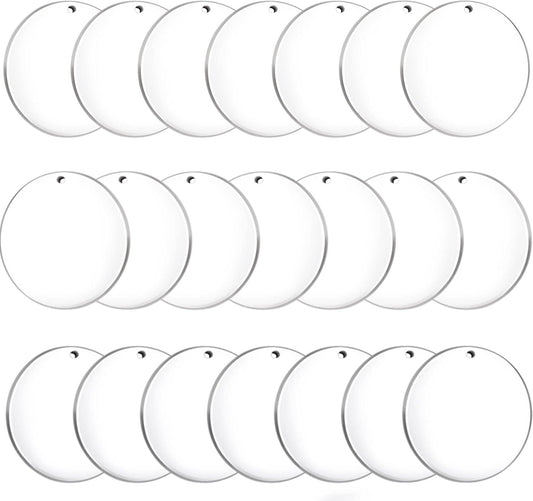 100 Pcs Round Acrylic Keychain Blanks 2Inch Circle Blanks with Hole,Clear Acrylic Discs Circles Bulk for Keychains Ornament Painting and Vinyl Crafts Projects