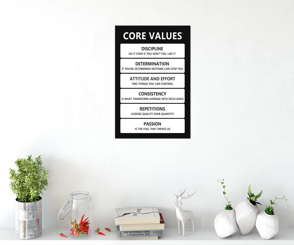 Core Values Motivational Wall Art Inspirational Poster Inspiring Canvas Prints Artwork for Office Living Room Modern Home Decor Painting Pictures Stretched and Framed Ready to Hang [12''Wx 18''H]