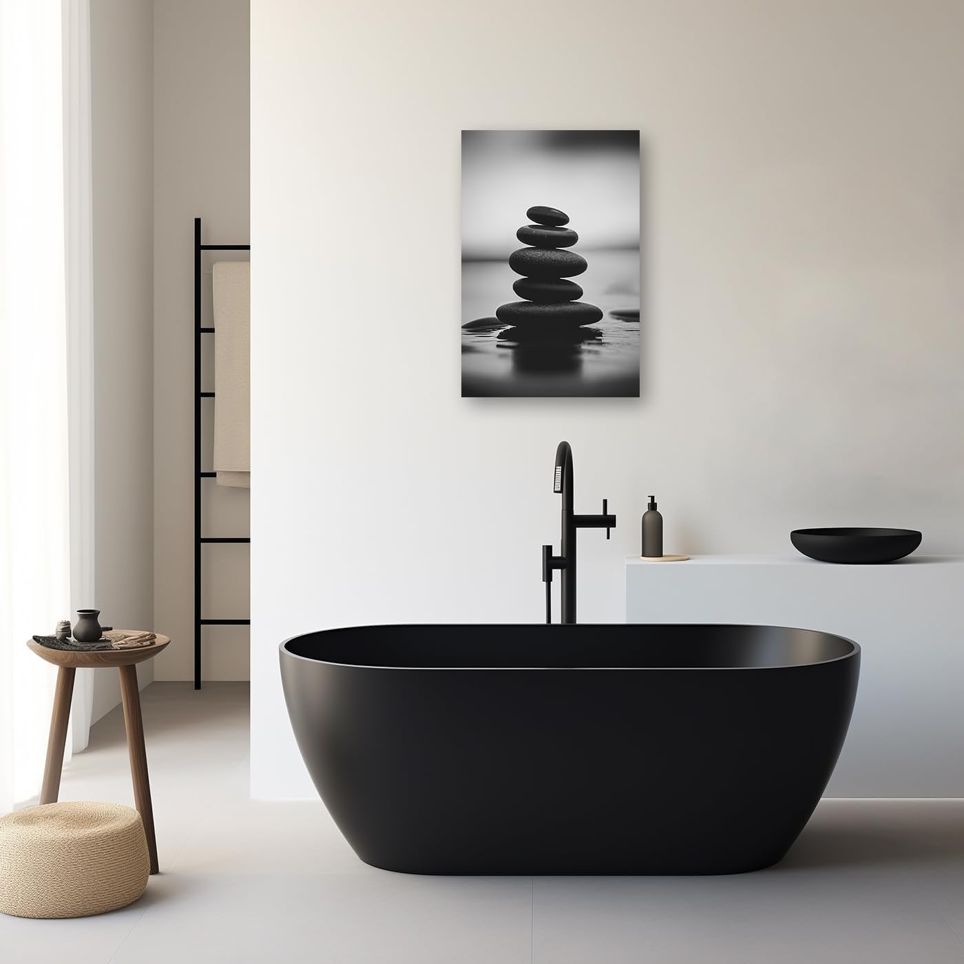 DOARTDO Zen Canvas Wall Art Black and White Zen Stone Picture Print Meditation Relax Spirit Spa Room Bathroom Decor Frame (20.00" x 30.00", Zen Stone - 3)