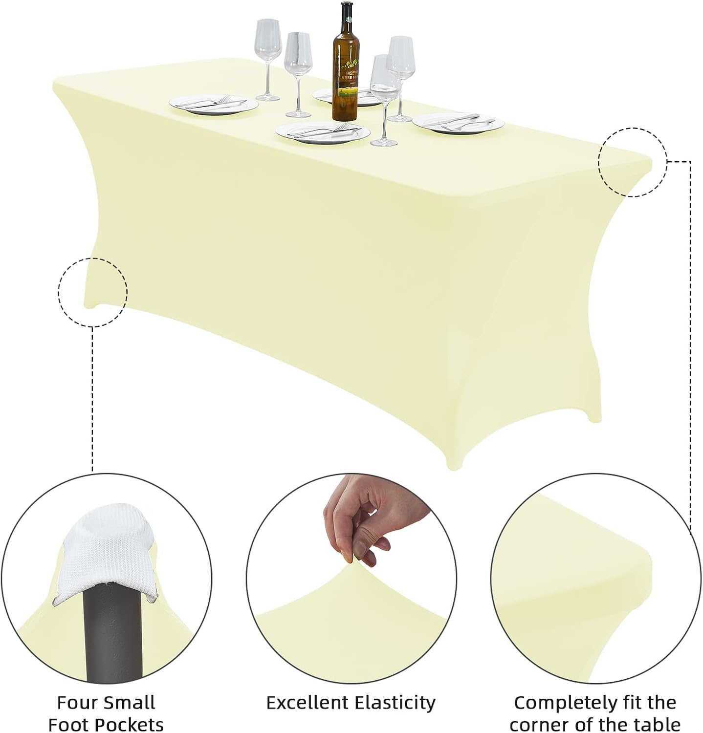 CWK 6FT Waterproof Stretch Spandex Table Cover for Rectangular Tables - Elastic Fitted Tablecloth for Folding Tables,Wrinkle Resistant Table Cloth for Parties, Weddings, Banquets & Events (Beige)