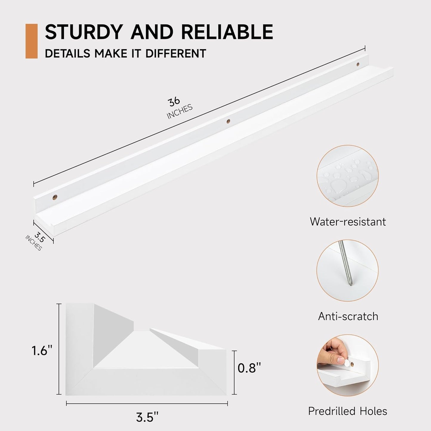 Fun Memories Picture Ledge Shelf, 36 Inch Floating Shelves Set of 2, Nursery Book Shelves for Toys Storage, Kids Bookshelf Wall Mounted for Wall Decor Books Photo Frames, White