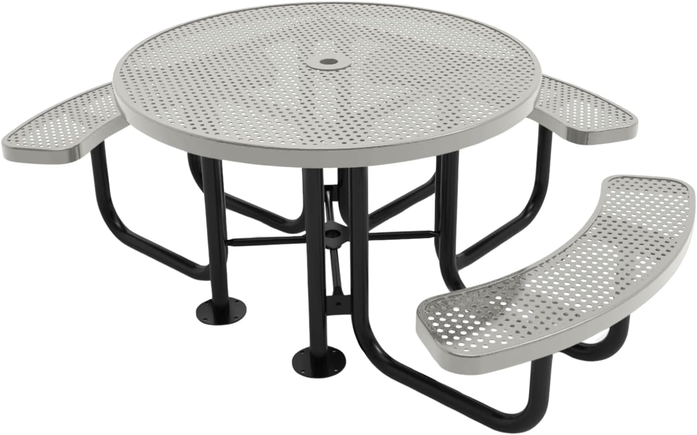 Heavy-Duty Portable Outdoor Picnic Table with Umbrella Hole, Punched Steel Patio Dining Furniture Made in America (46" Round Top, Grey)