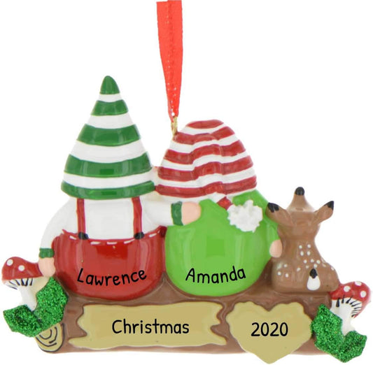 3D Personalized Our First Christmas Ornament 2025 | Custom Gnome Couple Ornaments on Log Mushroom Couples Ornament 2025 Family of 2 Unique for a Couple Ornaments Couples Unique Gifts