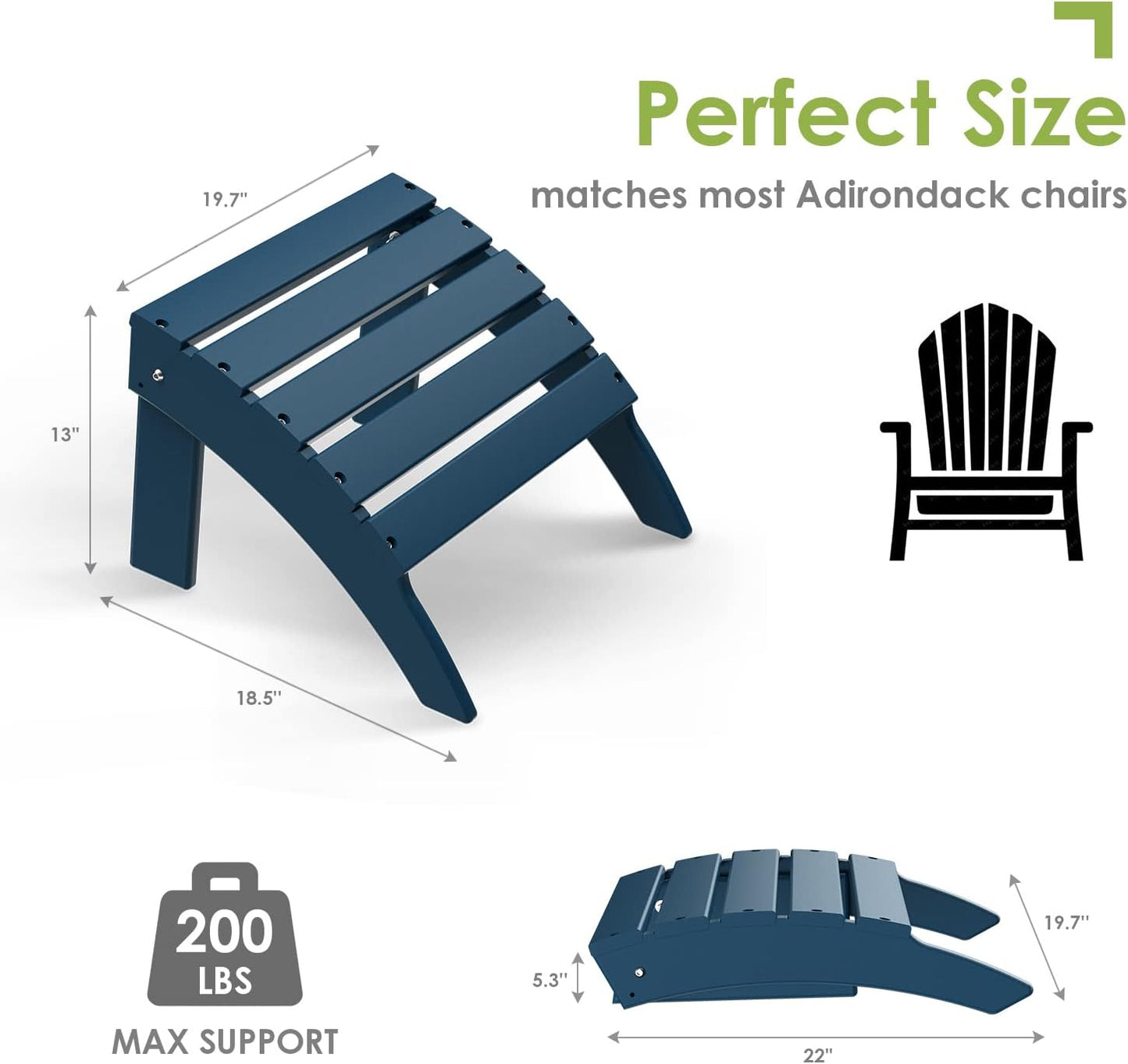 GREENVINES Adirondack-Ottoman | Set of 4 | HDPE Plastic | Outdoor Footrest | All Weather | Foot Rest | Foot Stool | Blue | for Adirondack Chair | for Patio Backyard Pool