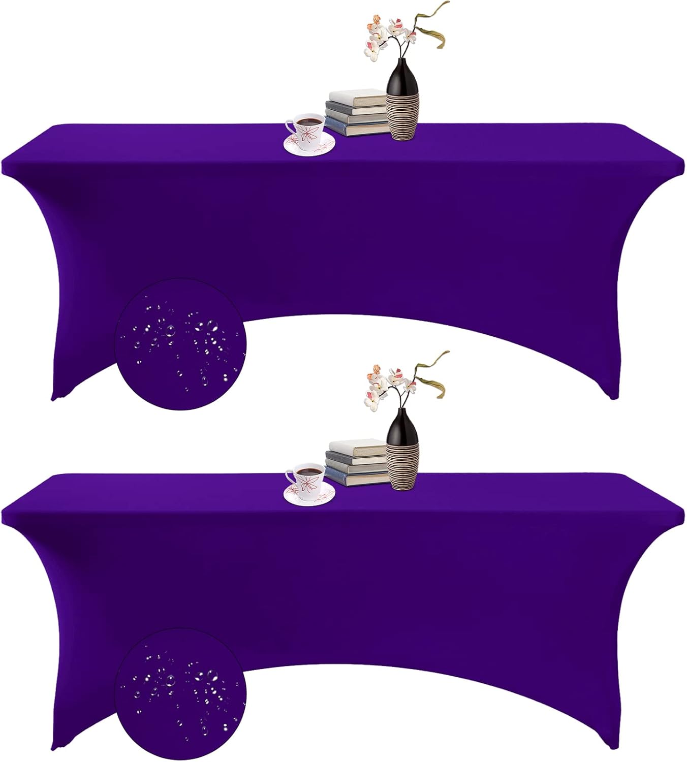 2Pack Spandex Waterproof Table Covers 8ft，Spandex 8ft Waterproof Table Cover for Party,Wedding, Banquet, and Events(Purple)