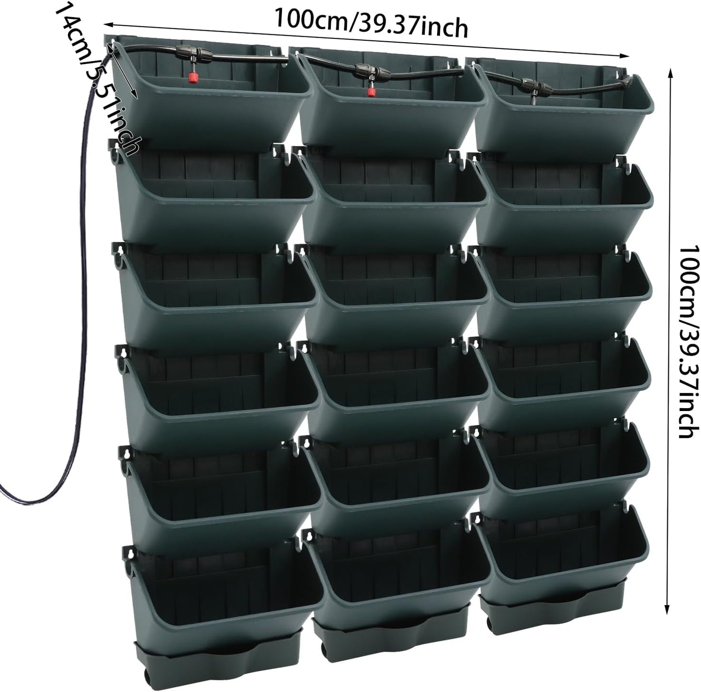 18 Pots Self-Watering Wall-Mounted Planter, 39.4”L x 39.4”H Vertical Wall Planter Self Watering Stackable Planters Vertical Garden Wall Garden Planter Outdoor Indoor for Herbs Flowers Strawberries