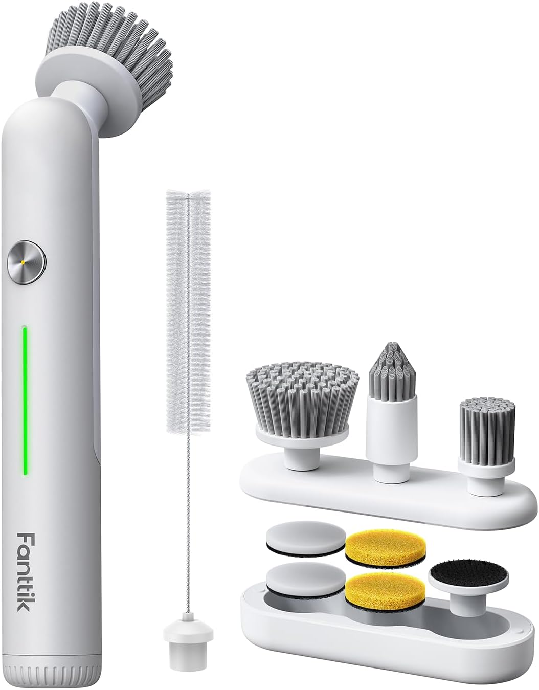 Fanttik G9 Nano Electric Spin Scrubber, Cordless Power Grout Brush, Type-C Fast Charging with LED Power Display, IPX7 Waterproof, 8 Replaceable Heads for Cleaning Grout, Corners, Crevices - White