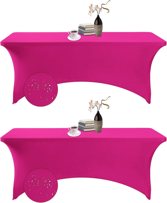 2Pack Spandex Waterproof Table Covers 6ft，Spandex 6ft Waterproof Table Cover for Party,Wedding, Banquet, and Events(Fuchsia)