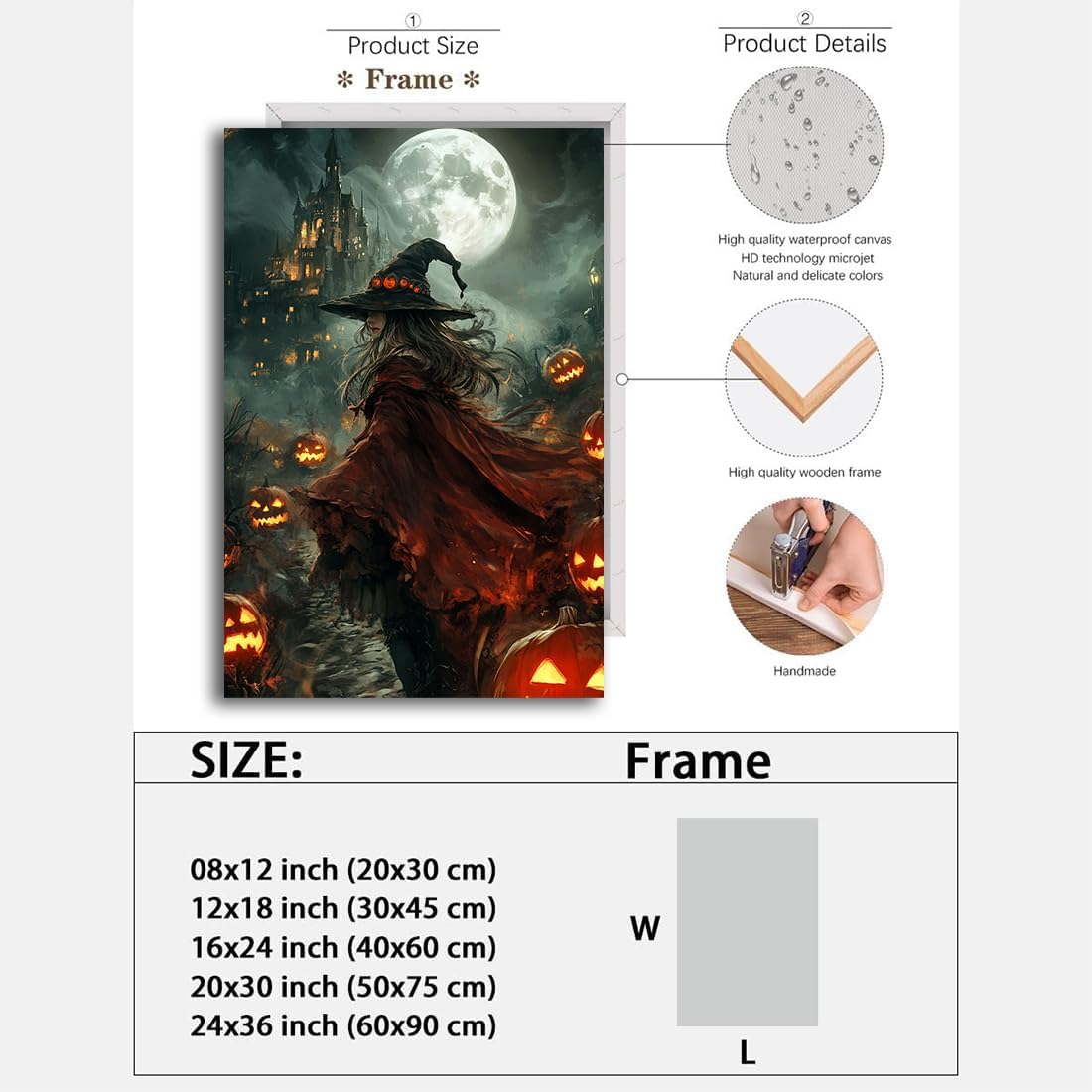 Dark and Moody Gothic Witch Poster Wall Art,Vintage Rustic Witch in Cloak with Castle Pumpkin Road Dark Gothic Poster,Goth Spooky Season Halloween Prints for Fantasy Office,16"x24" Framed