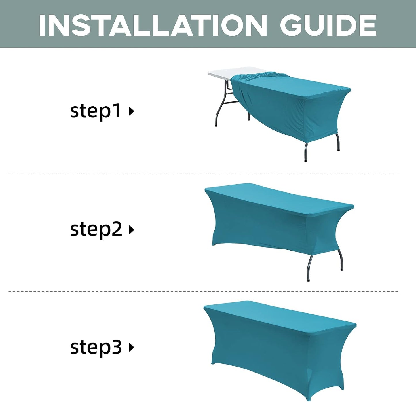 CWK 8FT Waterproof Stretch Spandex Table Cover for Rectangular Tables - Elastic Fitted Tablecloth for Folding Tables,Wrinkle Resistant Table Cloth for Parties, Weddings, Banquets & Events (Teal)