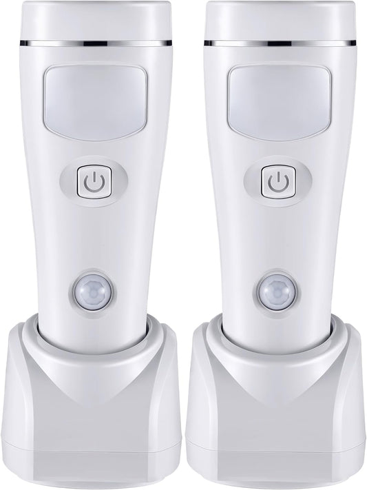 Enhon 4 in 1 LED Emergency Lights for Home Power Failure, 2 Pack Rechargeable Plug in Flashlight Motion Sensor Night Light, Automatic Turn On Power Outage Light for Home Hurricane Supplies(White)