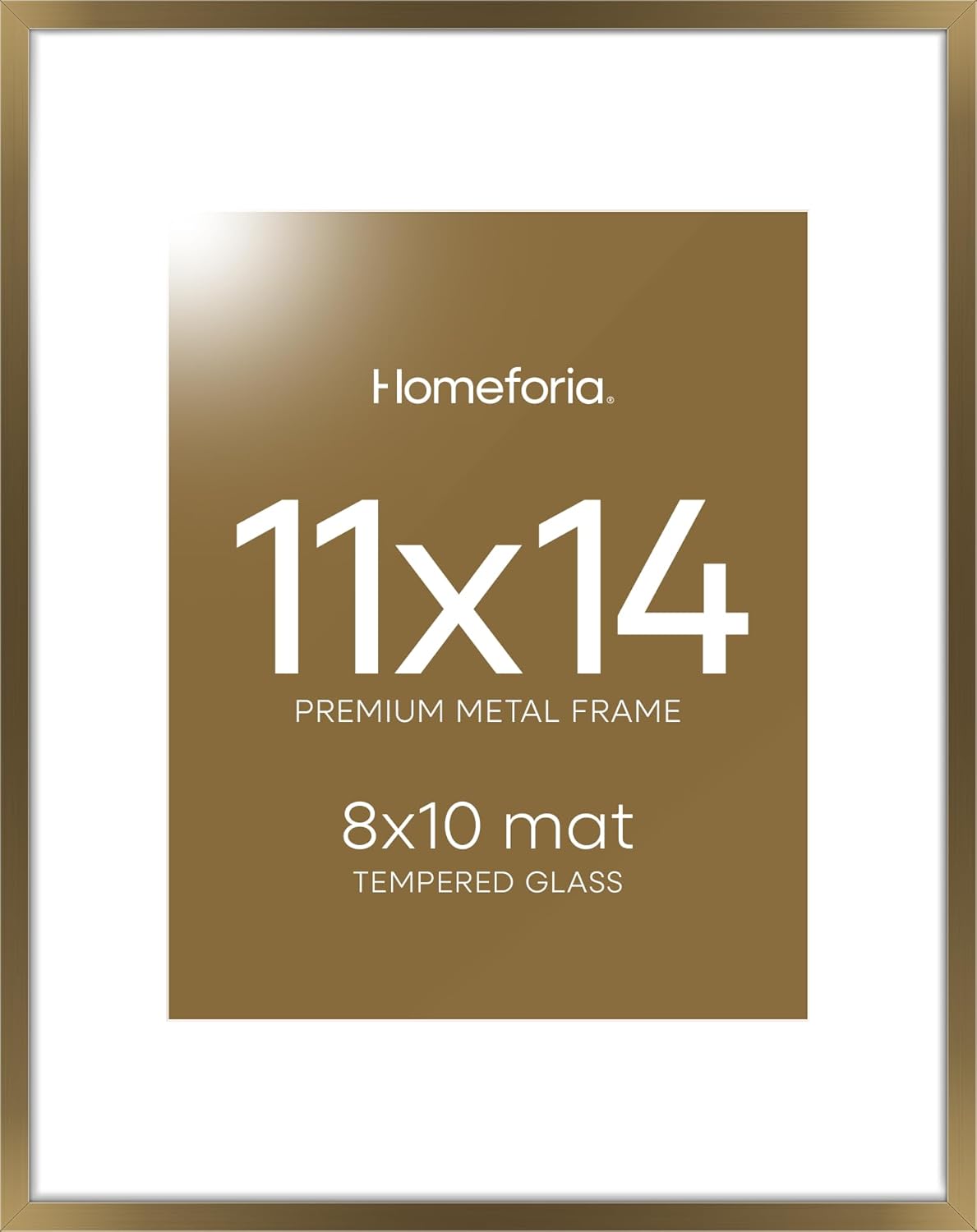 Homeforia 11x14 Bronze Picture Frame, High End Metal 11x14 Brass Frame with Mat 8x10, 11 x 14 Poster Frames Matted to 8 x 10 inch Photo, 11 by 14 Bronze Thin Frames, Tempered Glass, Wall Kit, Set of 1