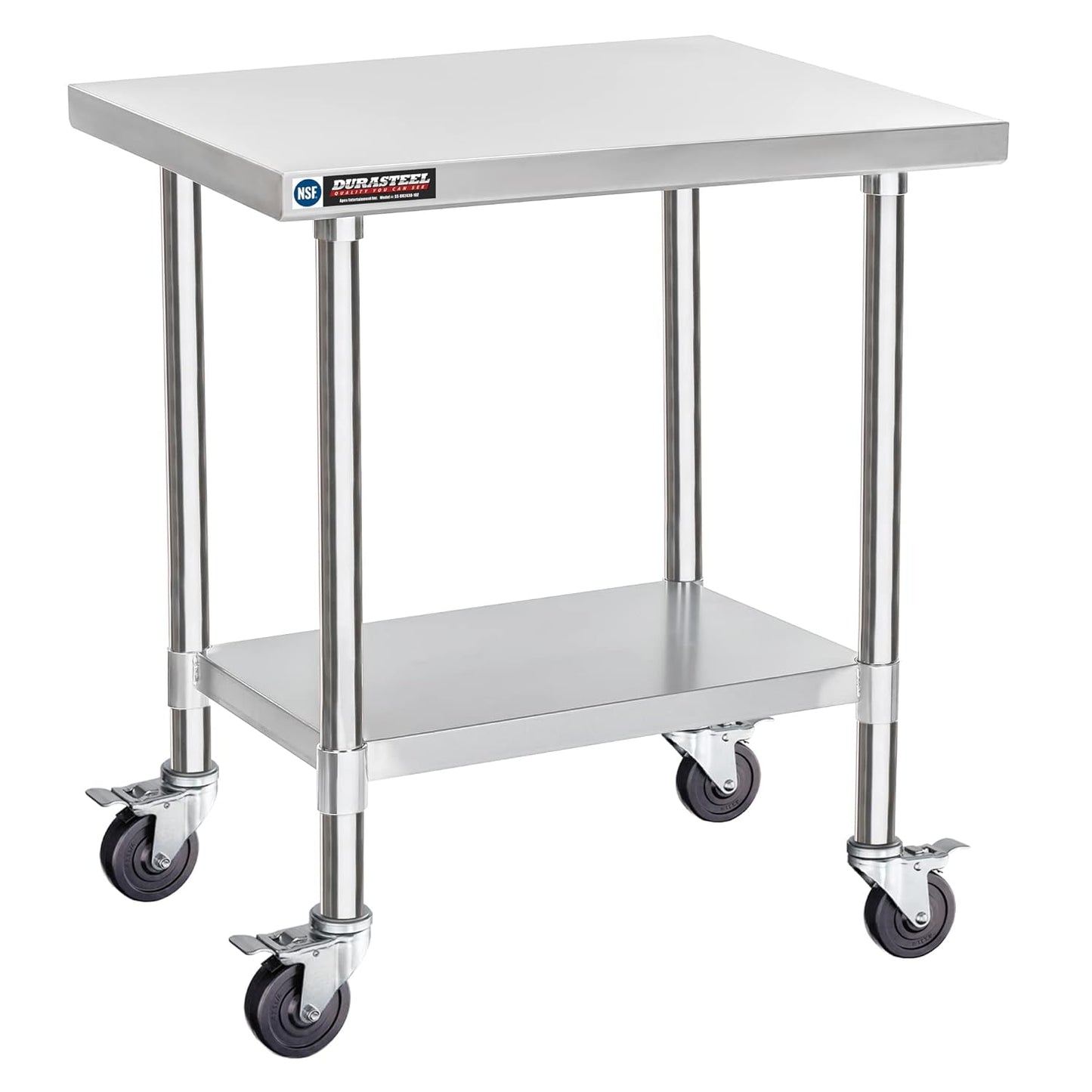 DuraSteel 24x30 NSF Stainless Steel Cart Work Table - Heavy Duty Rolling Food Prep Table Countertop Island - Metal Utility Cart on Wheels Caster, Grill Stand Storage Outdoor Kitchen Tables Bar Top