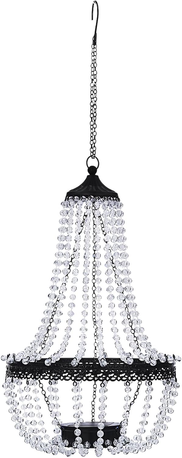 Hanging Solar Chandelier Outdoor, 30 Cool White Lights Acrylic Clear Beaded Chandelier with S Hooks Modern Lantern for Garden Yard Patio Gazebo Decorations, 28”H