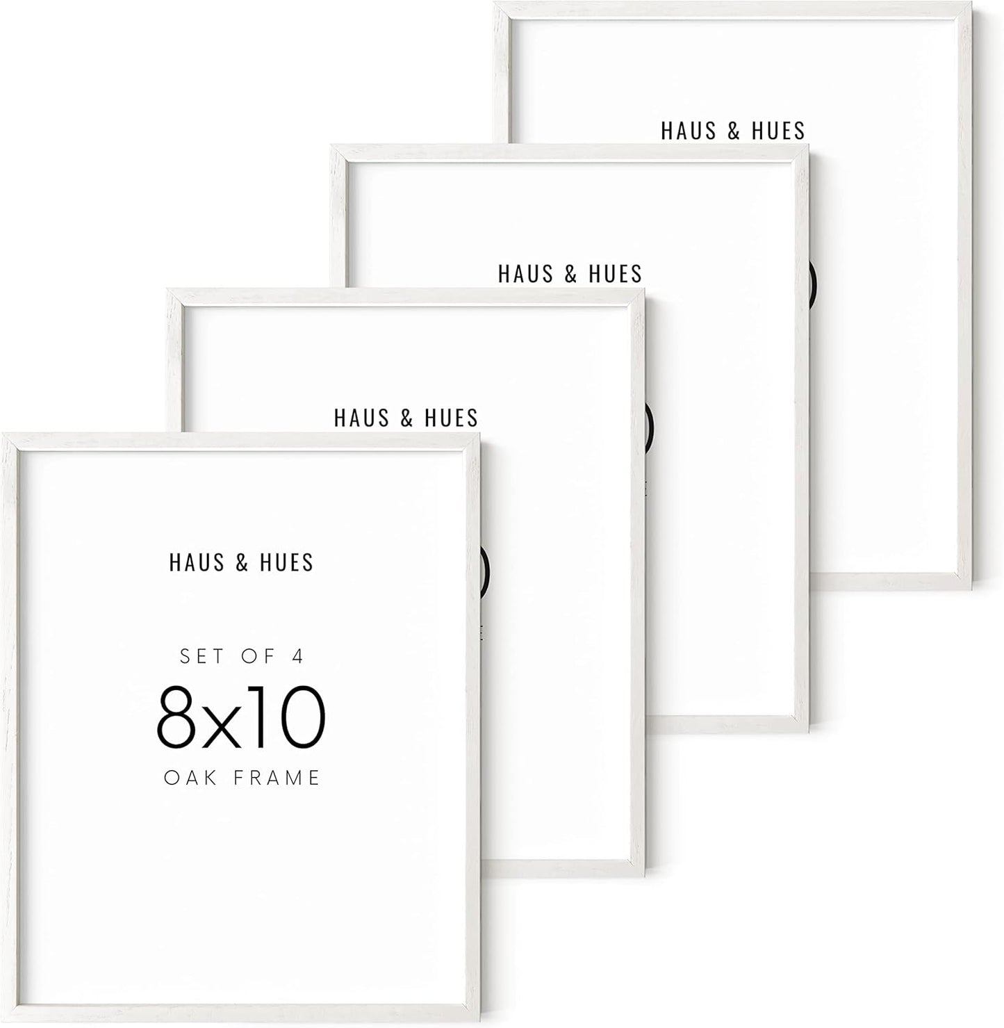 HAUS AND HUES 8x10 Picture Frame Set of 4-8 x 10 Frame White Photo Frames, Wood Frames Bulk, 8x10 Frames Set of 4 for Wall Art (White Oak)