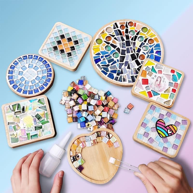 1.1 LB Irregular Crystal Mosaic Tiles,Small Particle Color Decal Crystal Glass Tile DIY Hobbies Children Handmade Crystal Craft for DIY Handmade Decorative Materials (Blue Series)