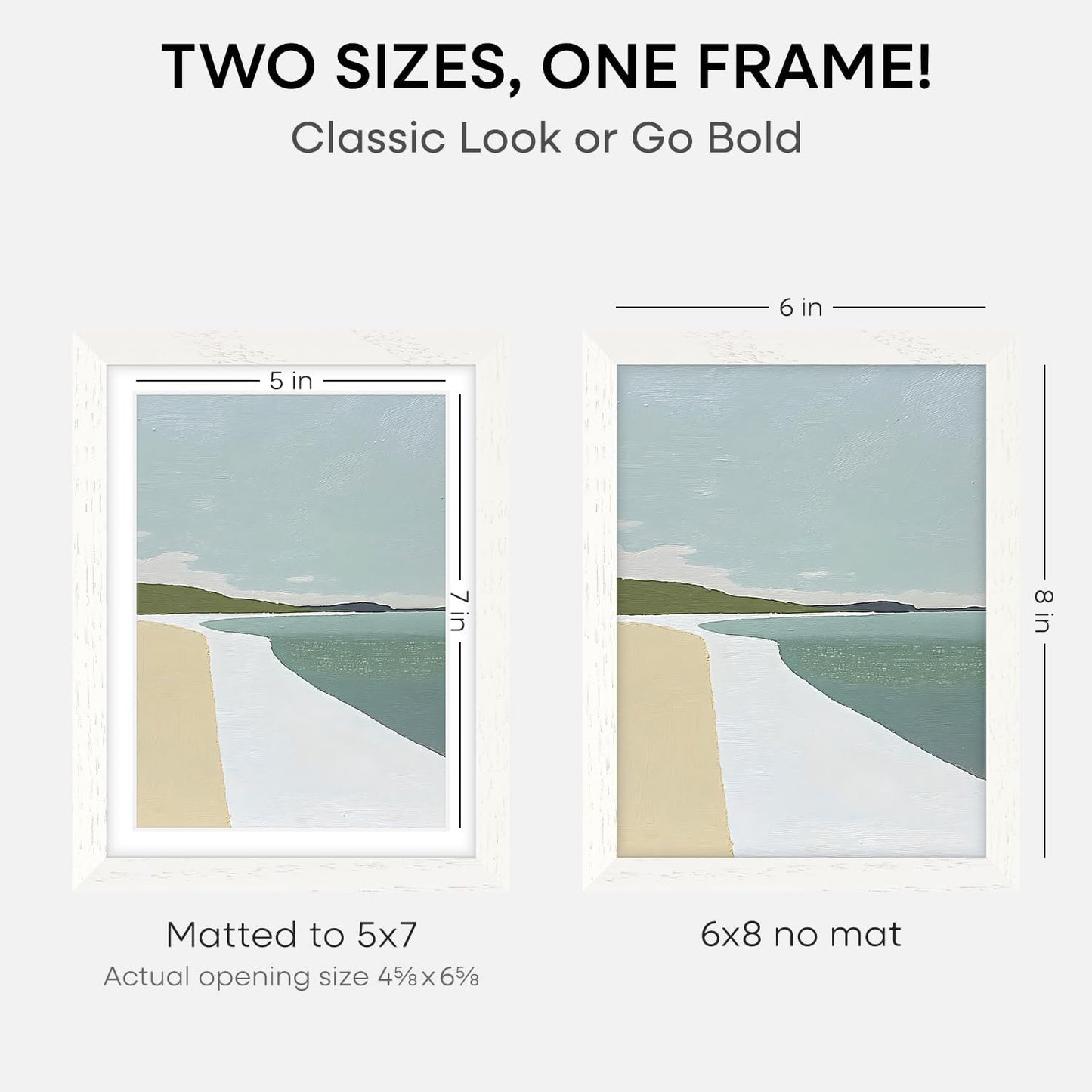 Homeforia 6x8 Picture Frame White, High End Oak 8x6 Wooden Frames with Mat 7x5 Print, 6 x 8 White Wood Frame Matted to 5 x 7 inch Photo, 6by8 Wall or Tabletop Frame, Tempered Glass, Wall Kit, Set of 1