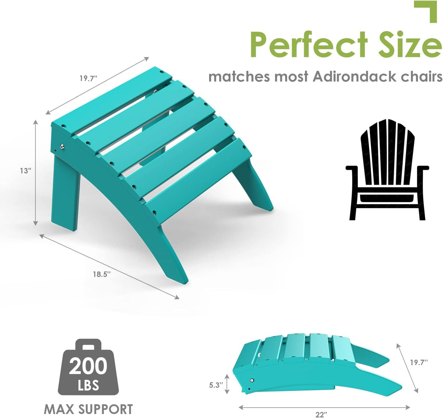 GREENVINES Adirondack-Ottoman | Set of 4 | HDPE Plastic | Outdoor Footrest | All Weather | Foot Rest | Foot Stool | Aqua | for Adirondack Chair | for Patio Backyard Pool